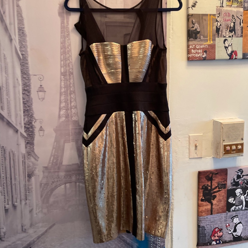 NWT BCBG Payette  lace gold dress